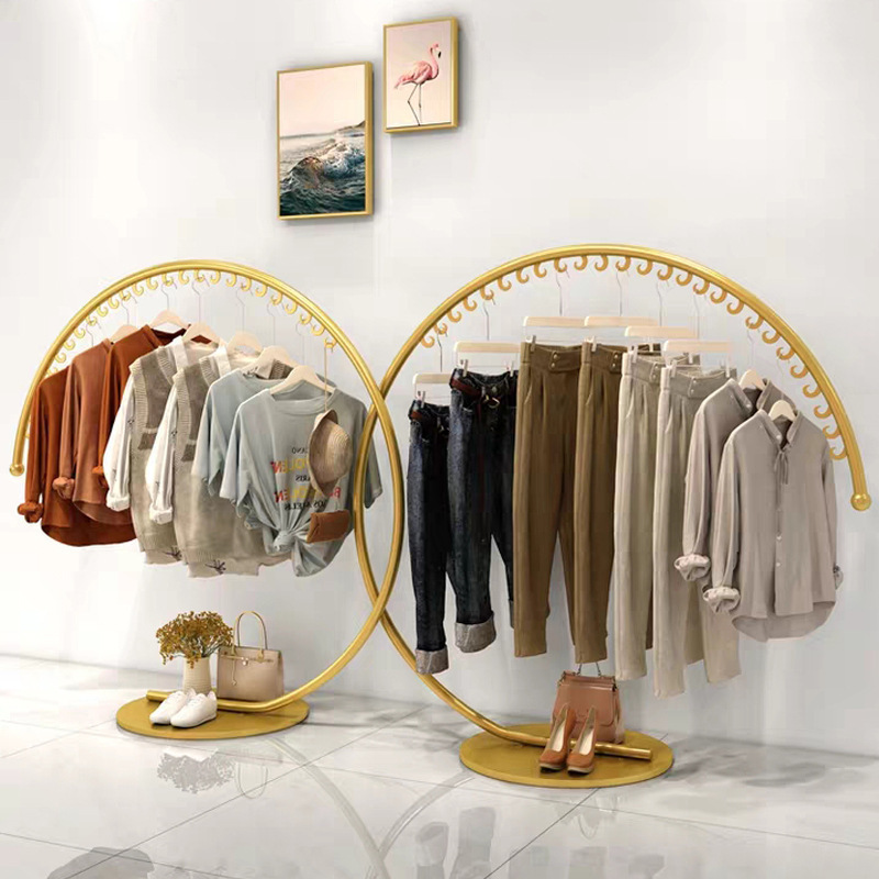 Creative round floor metal hanging clothes display racks for clothes shop