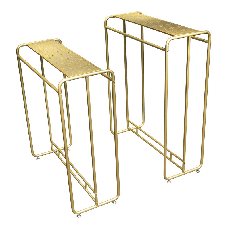 Custom Boutique Gold Garment Rack Floor Standing Clothing Shop Stainless Steel Square Metal Hanging Clothes Display Rack