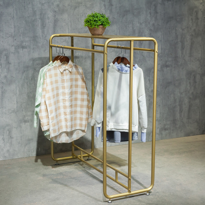 Custom Boutique Gold Garment Rack Floor Standing Clothing Shop Stainless Steel Square Metal Hanging Clothes Display Rack