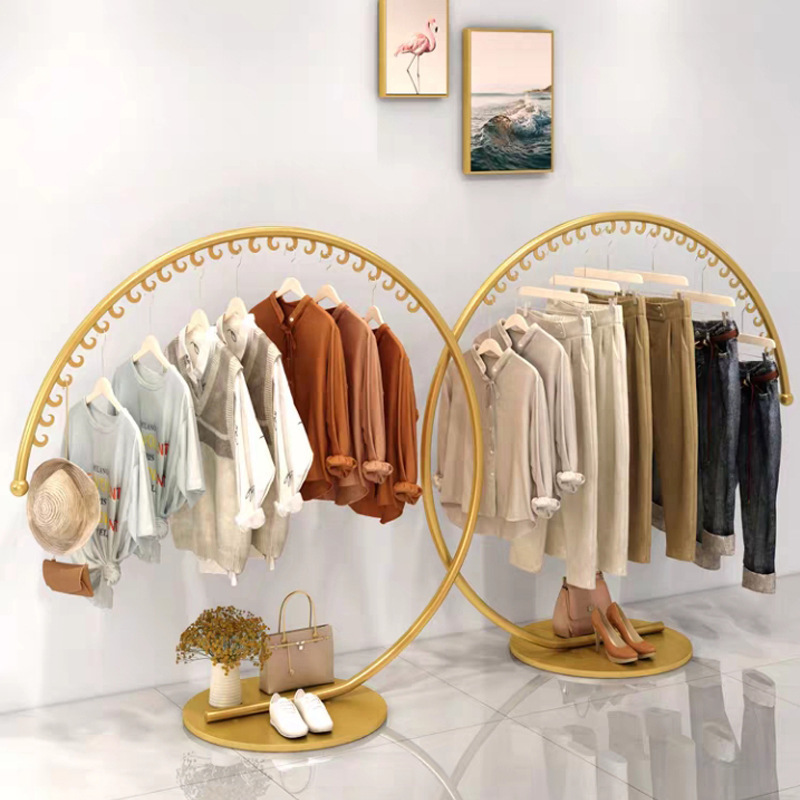 Creative round floor metal hanging clothes display racks for clothes shop