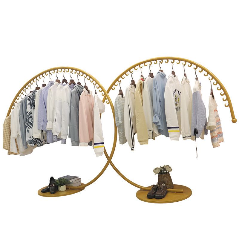 Creative round floor metal hanging clothes display racks for clothes shop