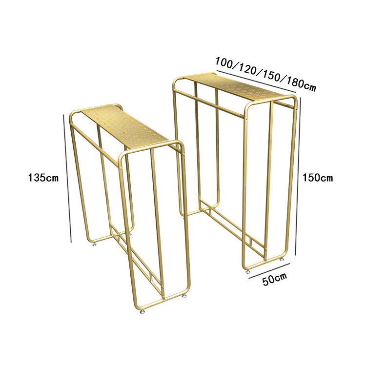 Custom Boutique Gold Garment Rack Floor Standing Clothing Shop Stainless Steel Square Metal Hanging Clothes Display Rack