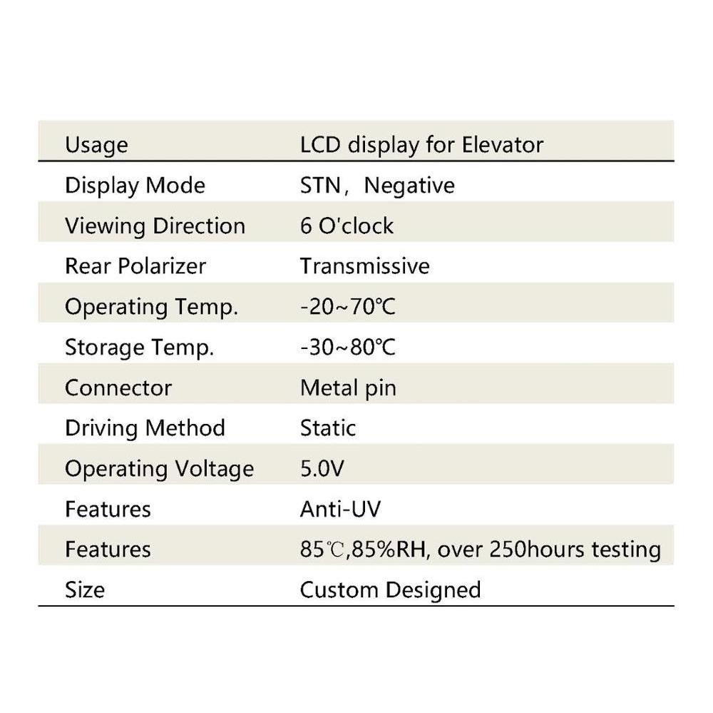 Elevator LCD display 16 segment display STN negative blue transmissive wide temperature white LED backlight static 5V