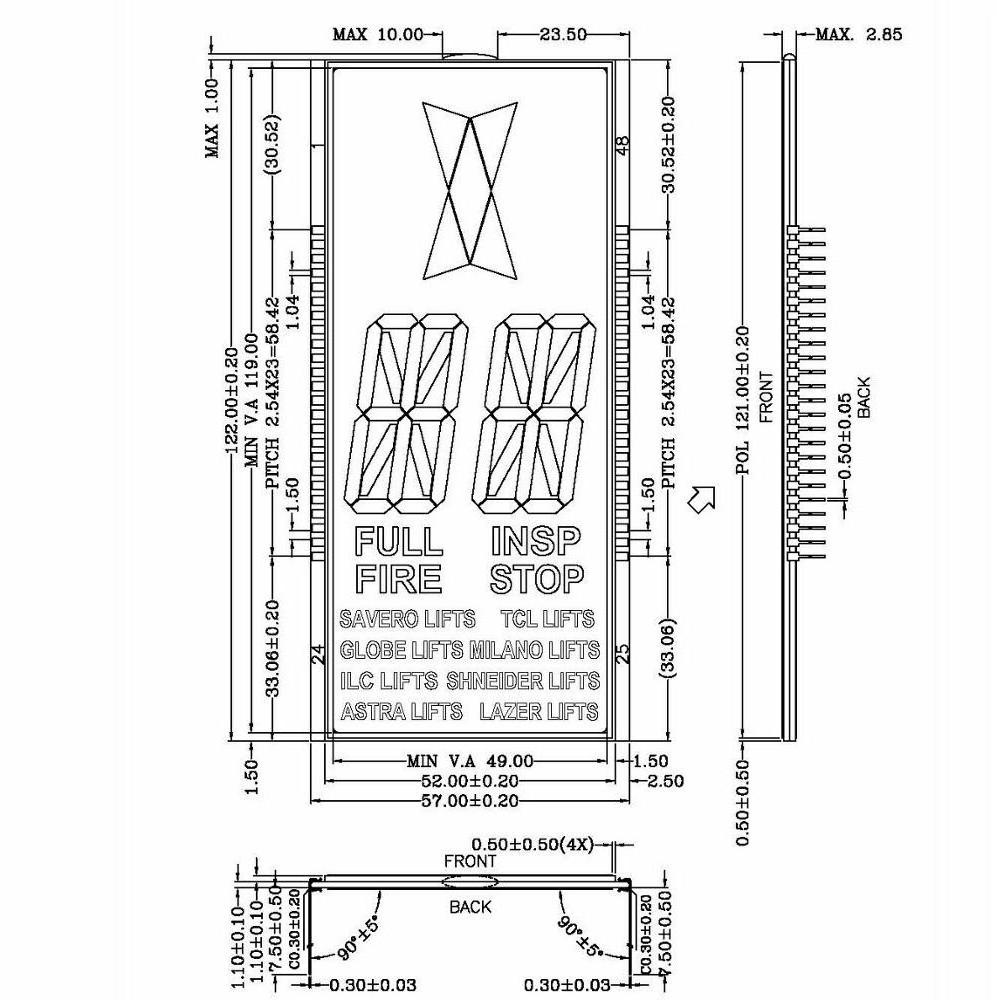 Elevator LCD display 16 segment display STN negative blue transmissive wide temperature white LED backlight static 5V