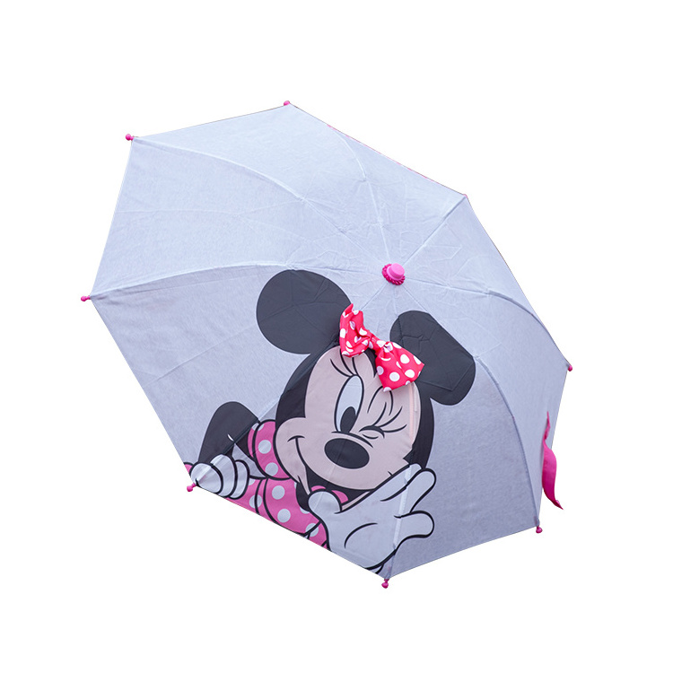 Premium outdoor portable sun shade cartoons printed kids umbrella with bow decor