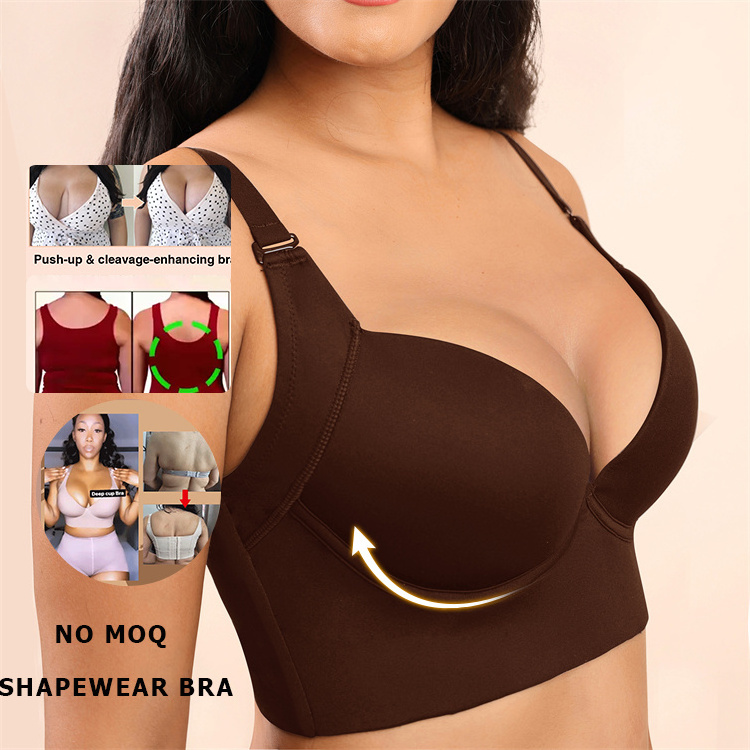 Hexin Seamless Body Shaper Bra Women Plus Size Breast Lift Deep Cup Bra Hides Back Fat Women Deep Cup Bra