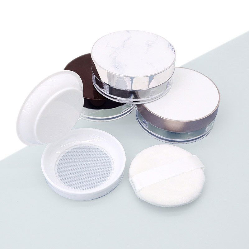 Customizable logo flip cap packaging container with powder puff loose powder containers