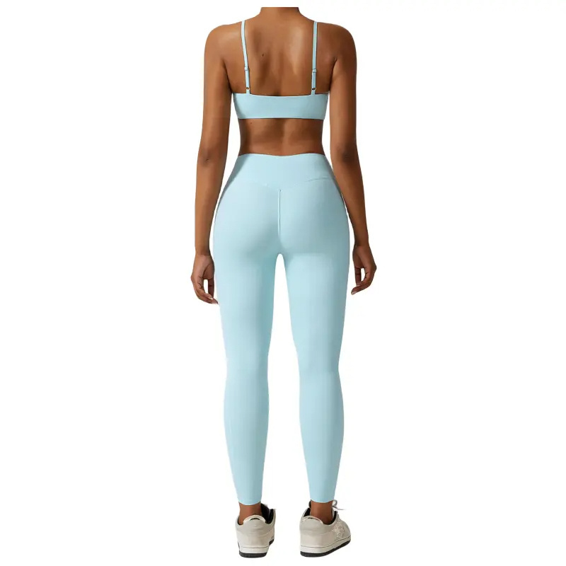 2023 European American Quick Dry Beauty Back Tracksuit Pockets Tight Running Fitness Two Pieces Women Nude Breathable Yoga Sets