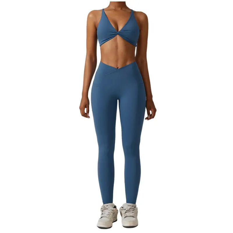 2023 European American Quick Dry Beauty Back Tracksuit Pockets Tight Running Fitness Two Pieces Women Nude Breathable Yoga Sets