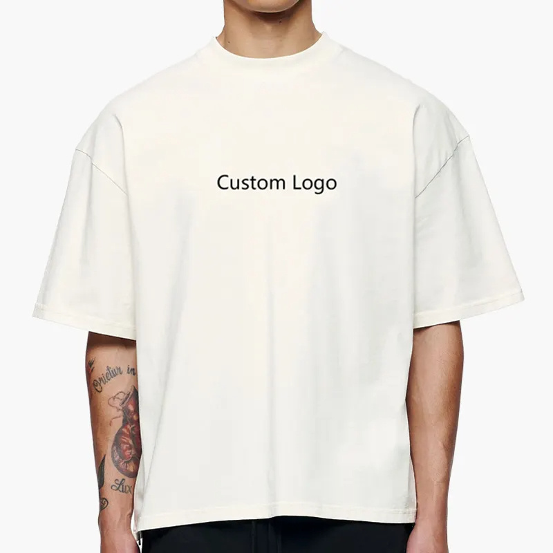 Plain Custom Cropped T-Shirt Boxy 100% Cotton Oversized Heavyweight Drop Shoulder White T Shirt Manufacturer