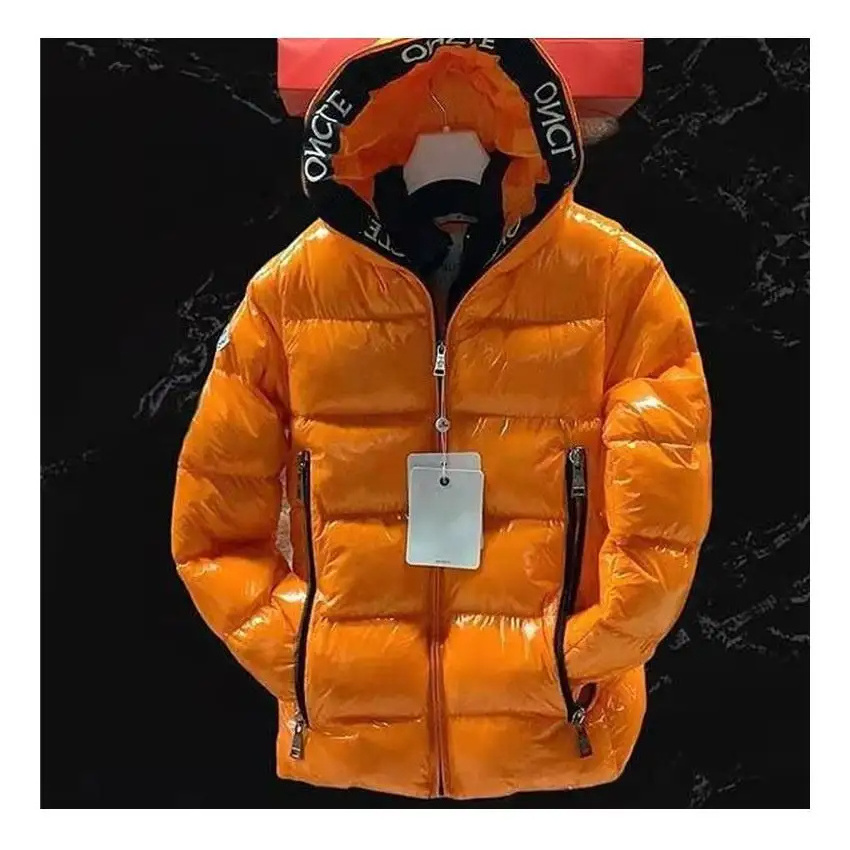 Hot Sale Men puffer jacket Hooded Winter Bubble Puffer Down Coat latest design 2024  white panel letter printing