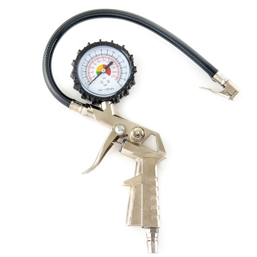 Heavy duty portable mini car accessories air compressor brass hose accurate air tire pressure gauge gun dial tire tyre inflator