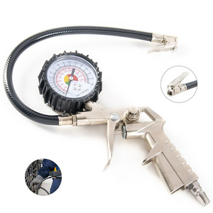 Heavy duty portable mini car accessories air compressor brass hose accurate air tire pressure gauge gun dial tire tyre inflator