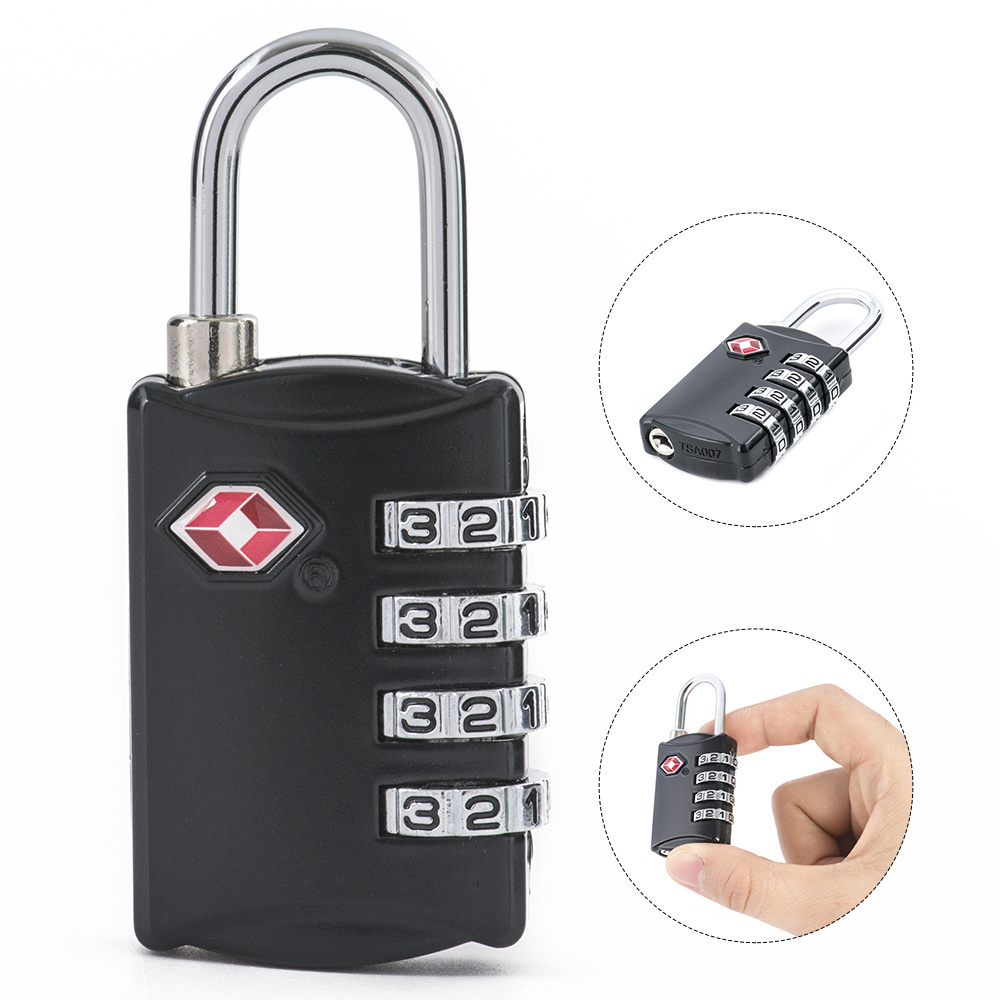 Zinc alloy high security re-settable 4 digit travel safety combination padlock tsa luggage lock