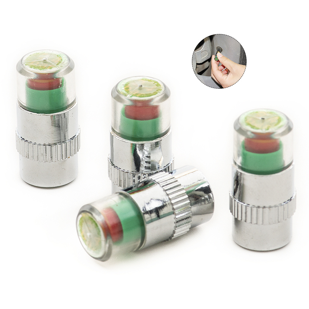 4 pcs  pp air alert tire pressure monitor sensor valve stem caps 3 colors eye alert tire pressure indicator caps