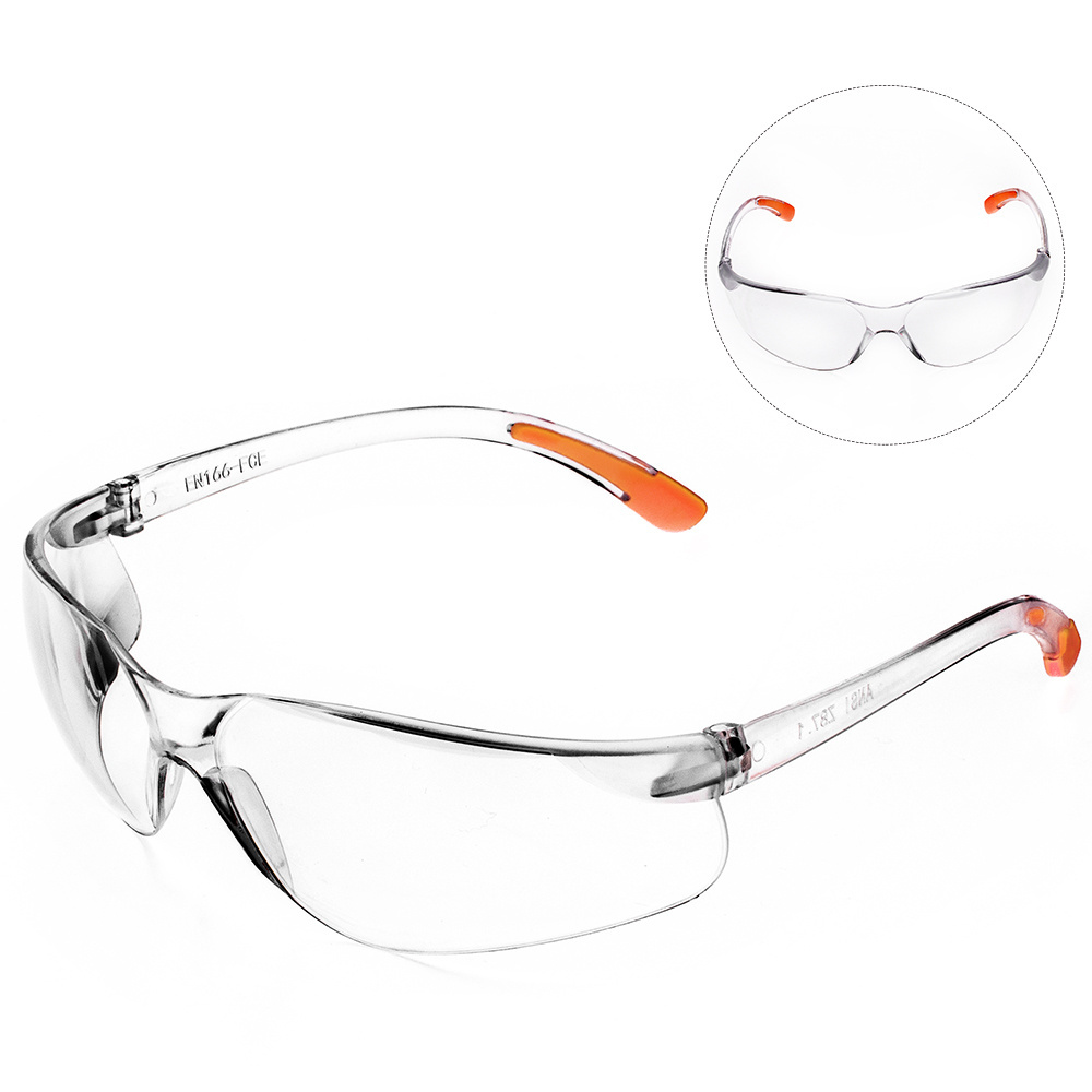 Orange polycarbonate scratch impact resistant eye protection goggles clear protective eyewear safety glasses