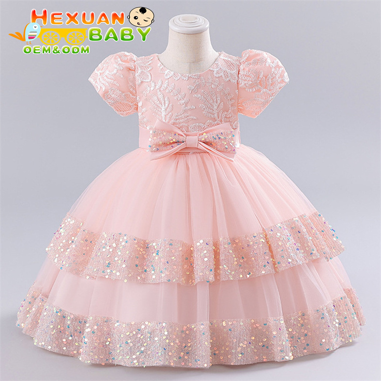 Kids Princess Summer Puff Sleeve Evening Gowns Flower Girl Dresses Wedding Party Prom Girls Infant Newborn Dress