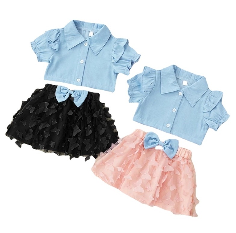 Toddler Girl Summer Clothing Sets Baby Girls Clothes Denim Shirt Top +Tutu Skirts 2pcs Outfits Sets 0-6T