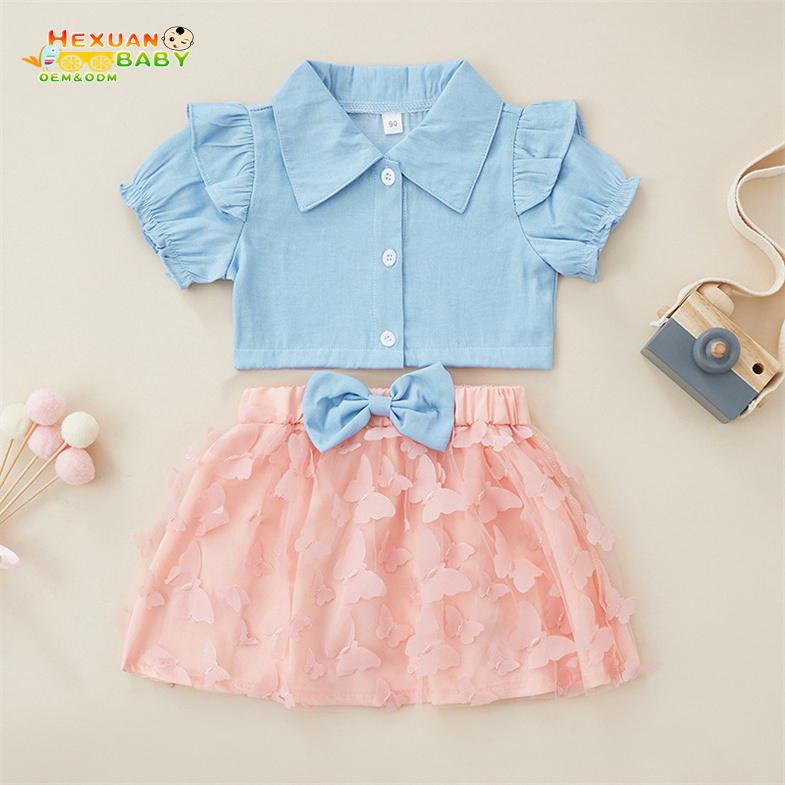 Toddler Girl Summer Clothing Sets Baby Girls Clothes Denim Shirt Top +Tutu Skirts 2pcs Outfits Sets 0-6T