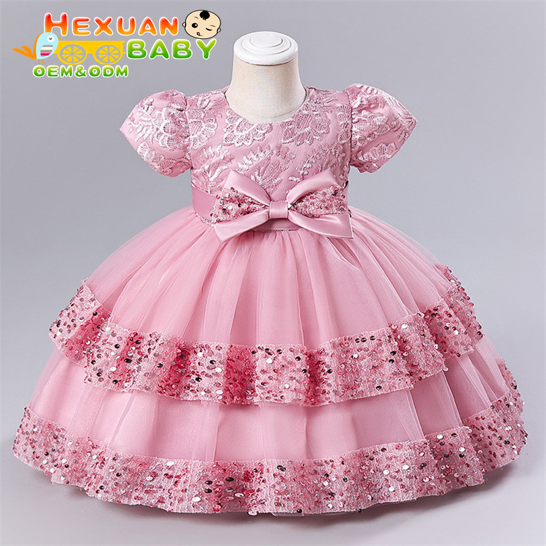 Kids Princess Summer Puff Sleeve Evening Gowns Flower Girl Dresses Wedding Party Prom Girls Infant Newborn Dress