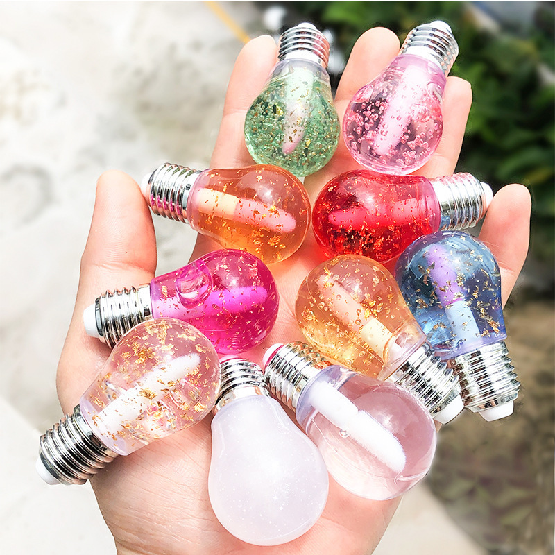 Best Selling 24K Gold Foil Make Own Long Lipgloss Vendors Personalized Cute Make Up Lip Pluming Little Girl Light Bulb Lip Gloss