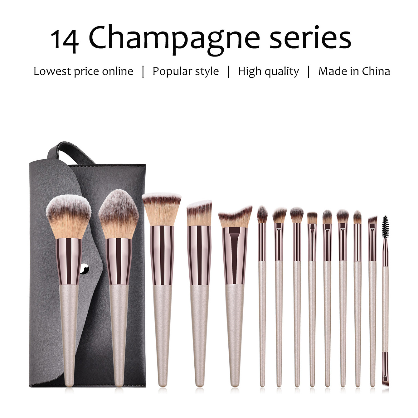 4cps/6pcs/10pcs/14pcs Champagne gold makeup brush set for cosmetic foundation powder eye shadow kabuki make up brush beauty tool