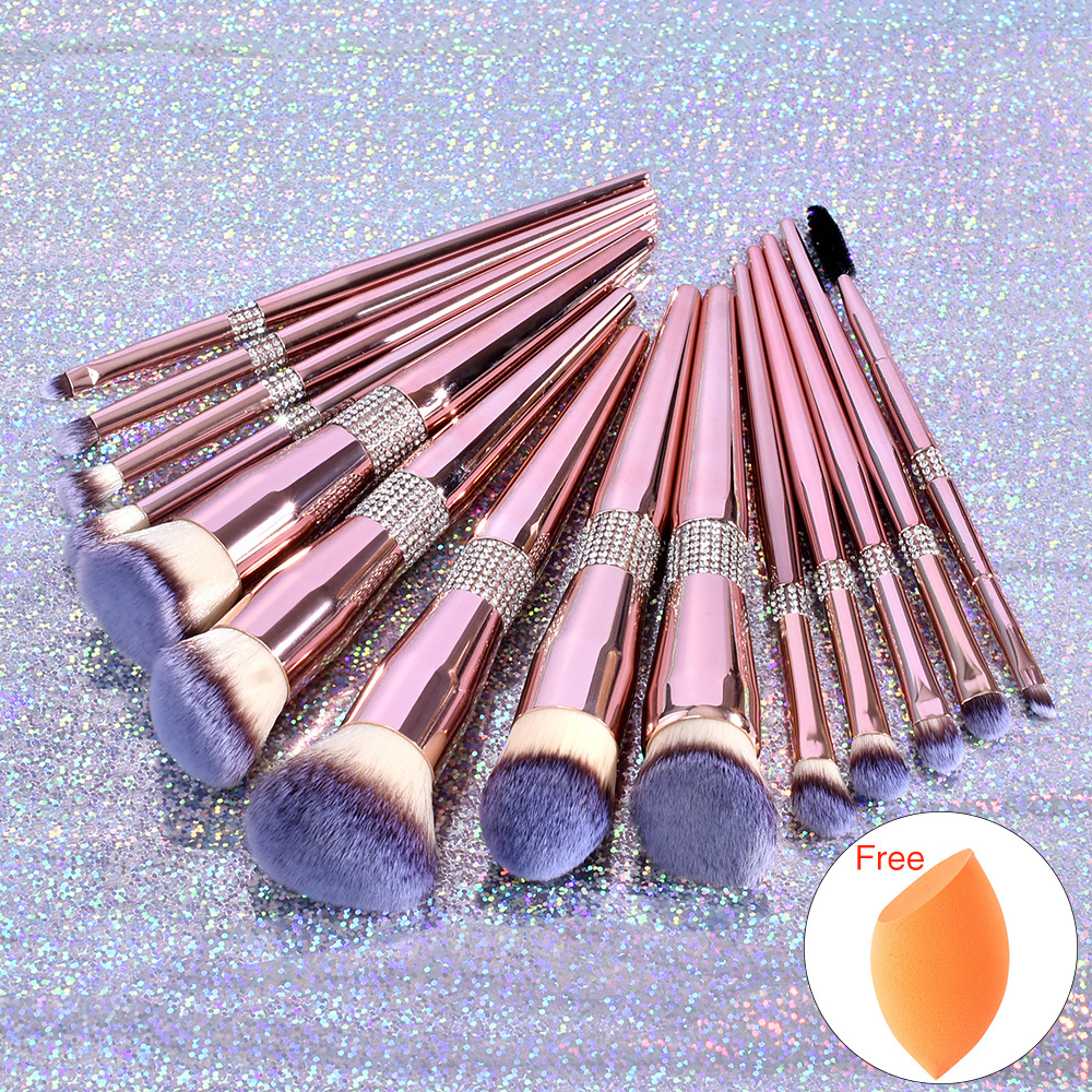 2024 Free Sample Rose Gold Makeup Brushes Crystal Handle glitter Custom Logo foundation  Make Up Brushes Private label brush set