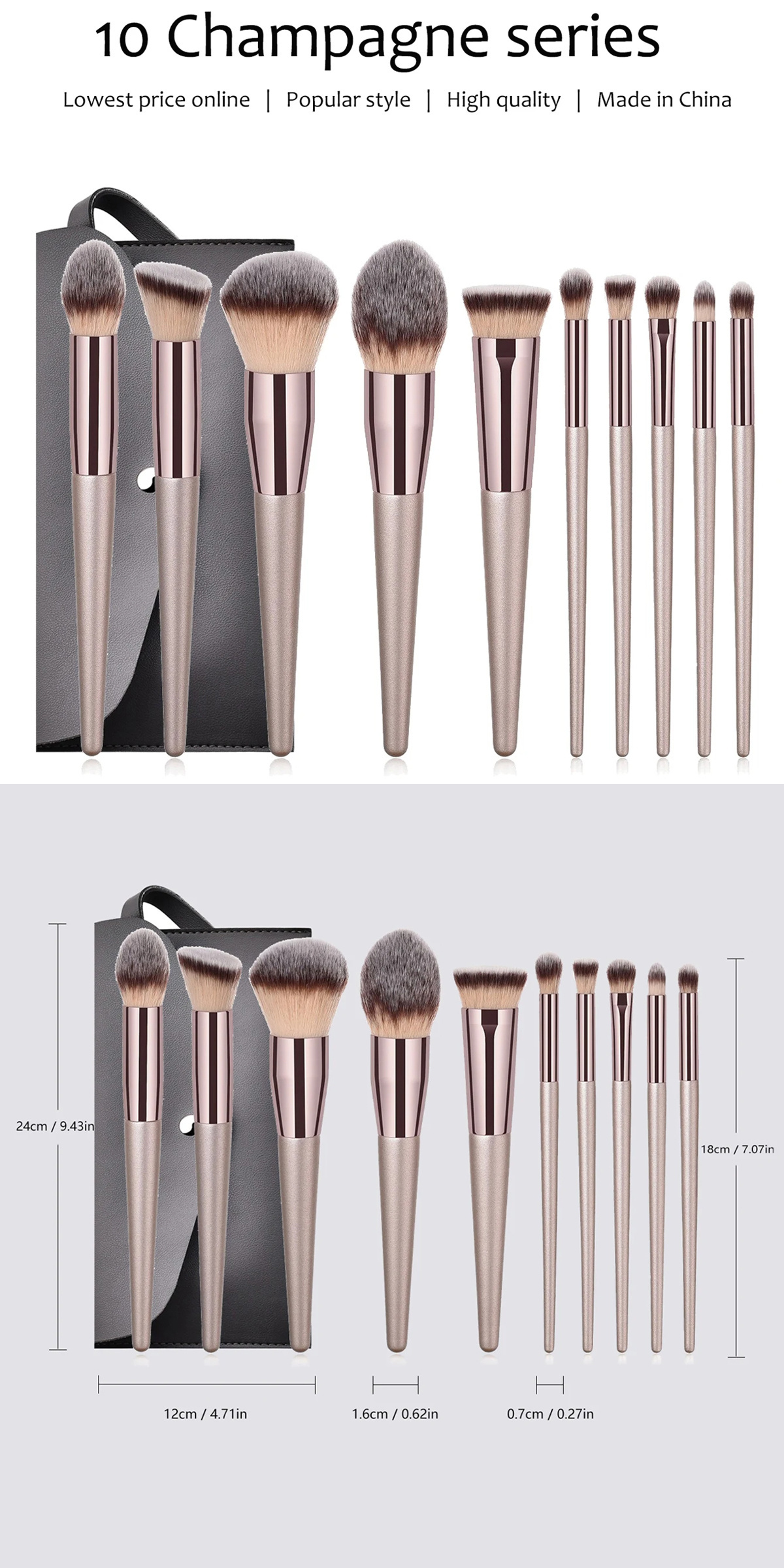 4cps/6pcs/10pcs/14pcs Champagne gold makeup brush set for cosmetic foundation powder eye shadow kabuki make up brush beauty tool