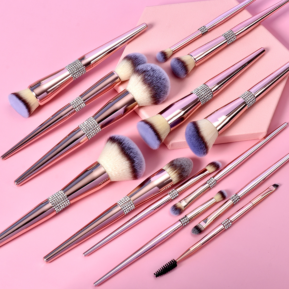 2024 Free Sample Rose Gold Makeup Brushes Crystal Handle glitter Custom Logo foundation  Make Up Brushes Private label brush set