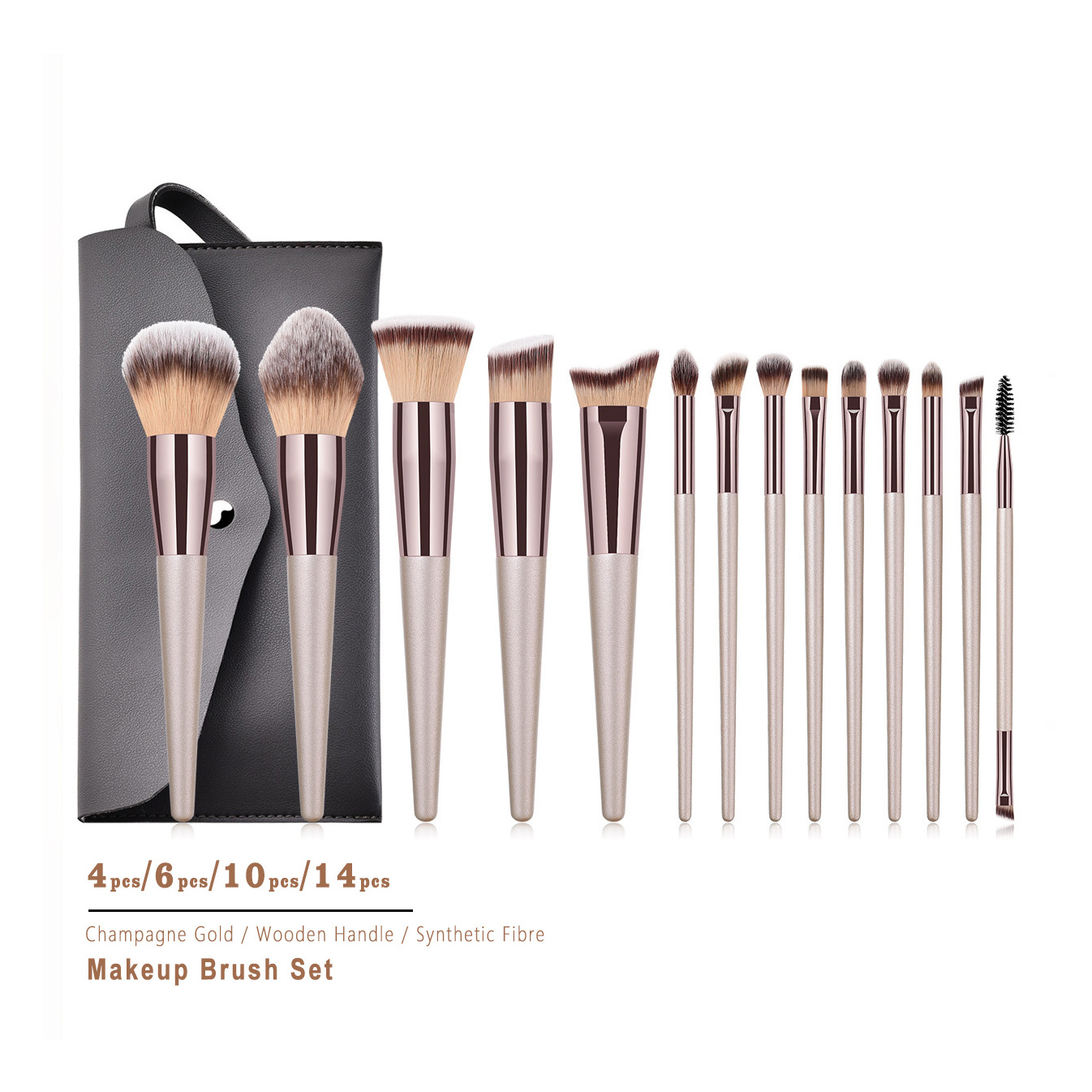 4cps/6pcs/10pcs/14pcs Champagne gold makeup brush set for cosmetic foundation powder eye shadow kabuki make up brush beauty tool