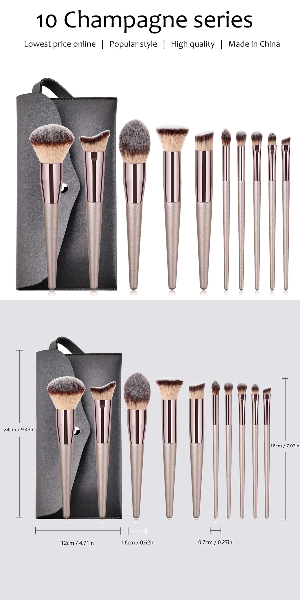 4cps/6pcs/10pcs/14pcs Champagne gold makeup brush set for cosmetic foundation powder eye shadow kabuki make up brush beauty tool