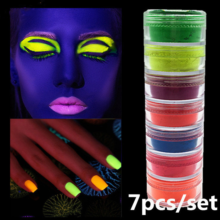 Nail Art 7 Colors Series Fluorescent Toner Box Set Painted Laser Glue Phototherapy Nail Bright Wholesale Nail Powderdip powder