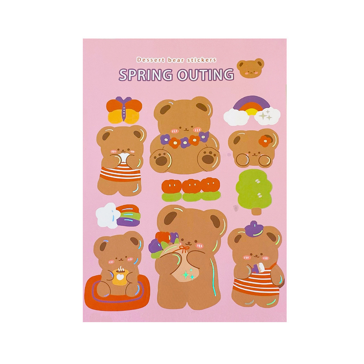 Art Blue Cartoon Cute Bear Stickers Ins Wind Small Fresh Bronzing Stickers Girl Heart Hand Account Material Decorative Stickers