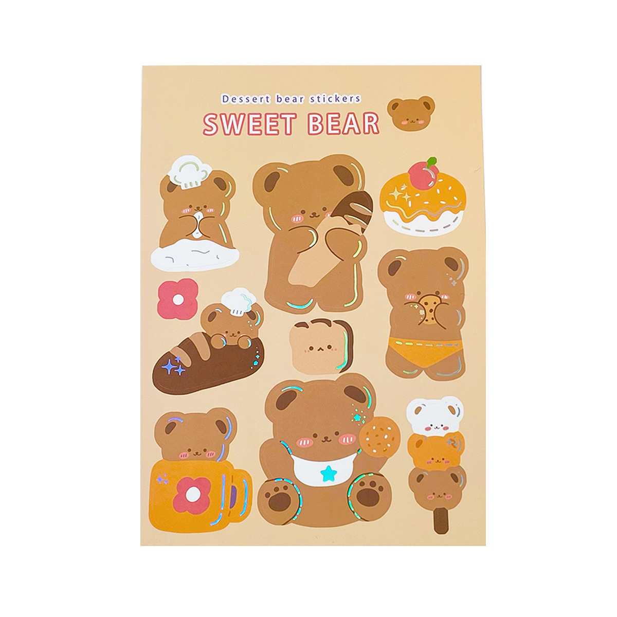 Art Blue Cartoon Cute Bear Stickers Ins Wind Small Fresh Bronzing Stickers Girl Heart Hand Account Material Decorative Stickers