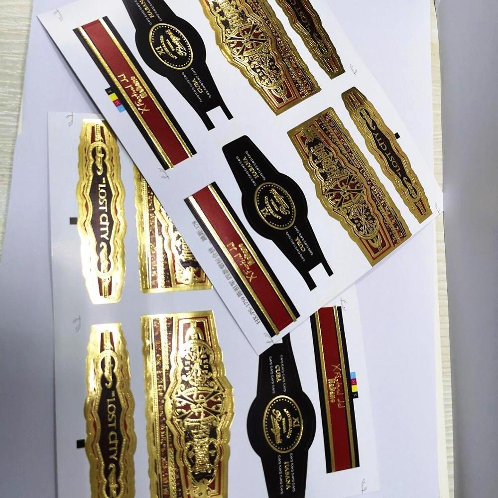 Custom Adhesive Sticker Sheet Eight Types Art Paper Gold Foil Cigar Bands Label Printing Embossed Surface Finish Scratch-Off