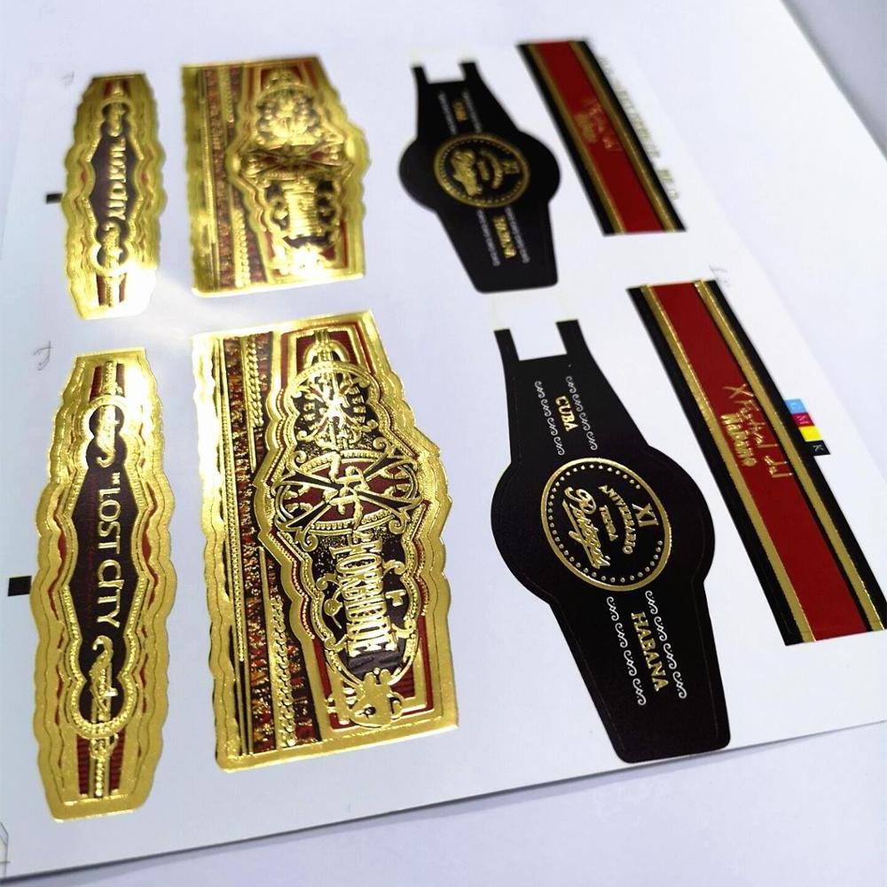 Custom Adhesive Sticker Sheet Eight Types Art Paper Gold Foil Cigar Bands Label Printing Embossed Surface Finish Scratch-Off