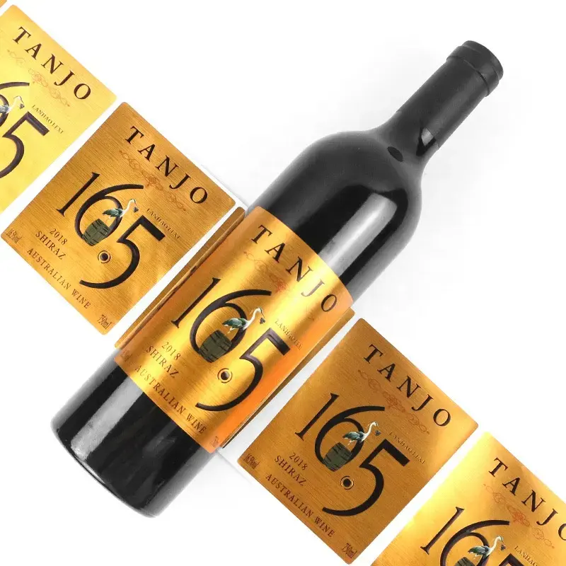 Hot sell customized self adhesive private luxury textured paper embossed gold foil wine label stickers