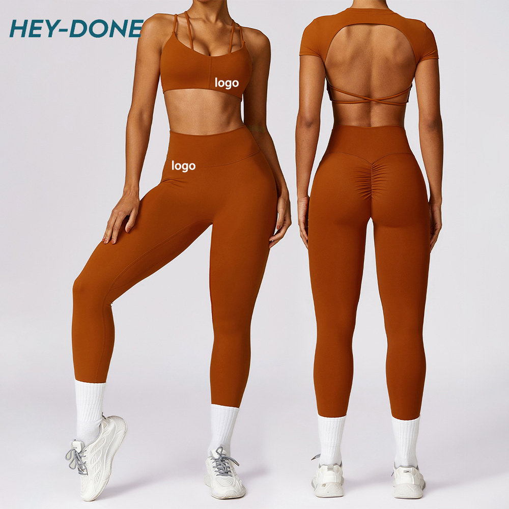 Heydone Wholesale Solid Activewear Gym Fitness Workout Bra Leggings Sets Two Piece Women OEM Gym Clothes High Quality Yoga Suit