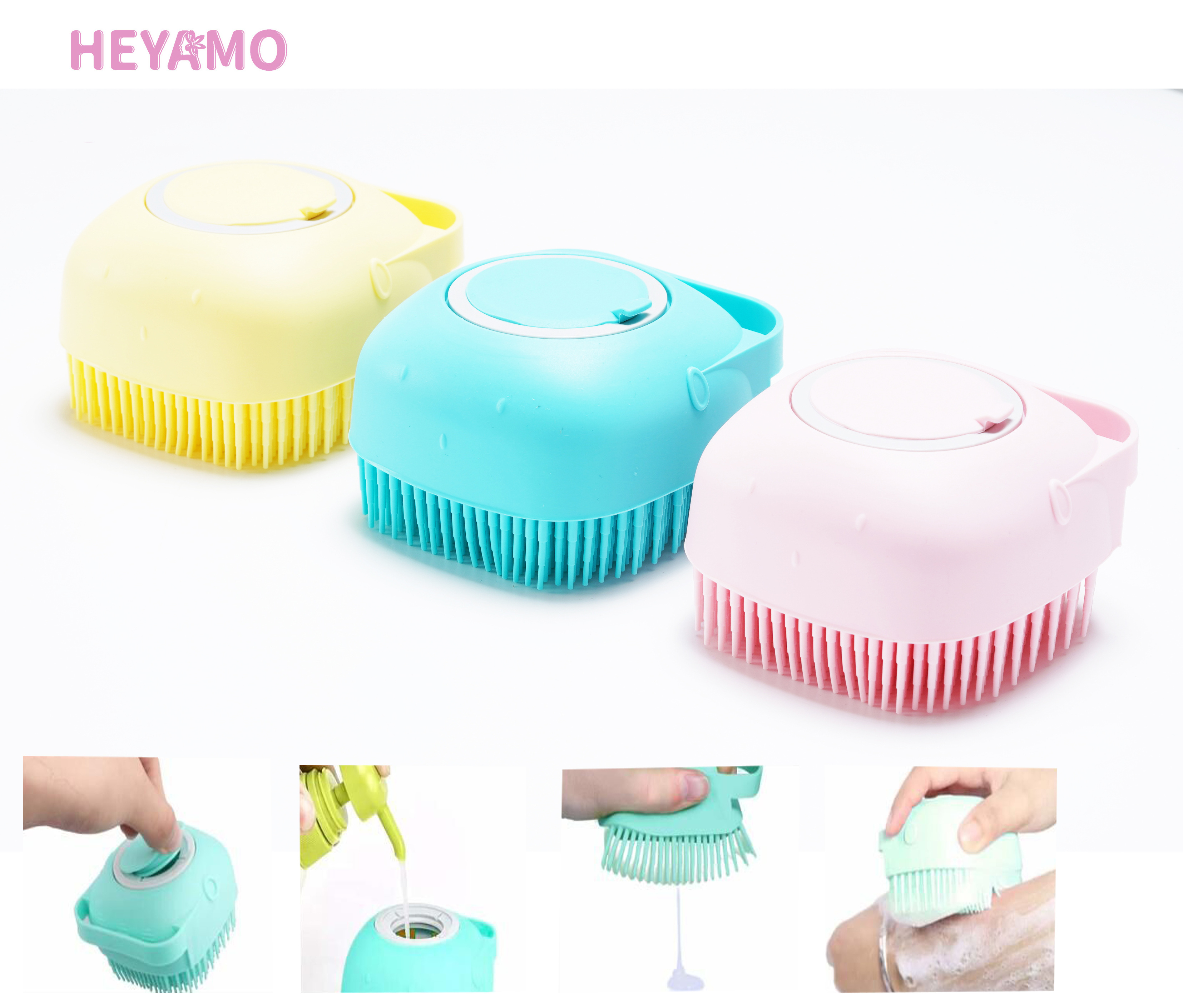 HEYAMO Bath Supplies Skin Clean Silicone Bath Brush Scrubber  Facial Cleaning Dispenser For Liquid Soap Shower Loofah pinceau