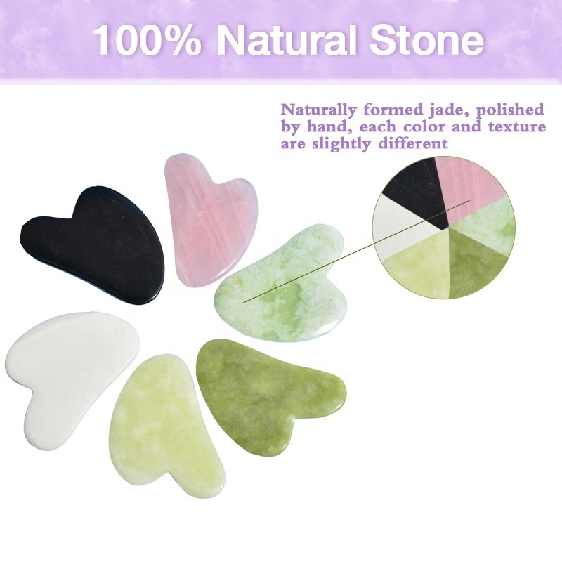 HEYAMO OEM Private Label Crystal Skincare Tool Jade Roller Germanium Guasha Stone Anti Aging Facial Face Massager Heart Gua Sha