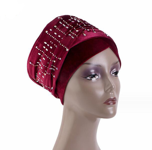 Top Fashion Winter Velvet Women Lady Adults African Muslim Turban Hats