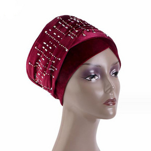 Top Fashion Winter Velvet Women Lady Adults African Muslim Turban Hats