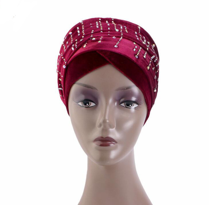 Top Fashion Winter Velvet Women Lady Adults African Muslim Turban Hats