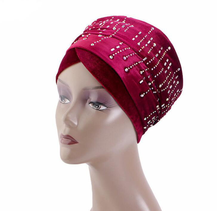 Top Fashion Winter Velvet Women Lady Adults African Muslim Turban Hats