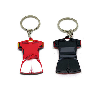 Cheap custom rubber 3d soccer shirt fashion logo football pvc keychain for promotion