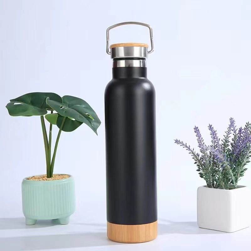 Cork Bottom Travel Mug with Handle Coffee Cups 12oz 16oz Reusable Sustainable Tumbler Wooden Stainless Steel Two Wall Insulated