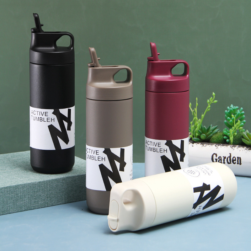 Japanese style 304 Stainless Steel Thermal Drink Cup Insulated Water Bottle Thermos Vacuum Flask with suction nozzle straw