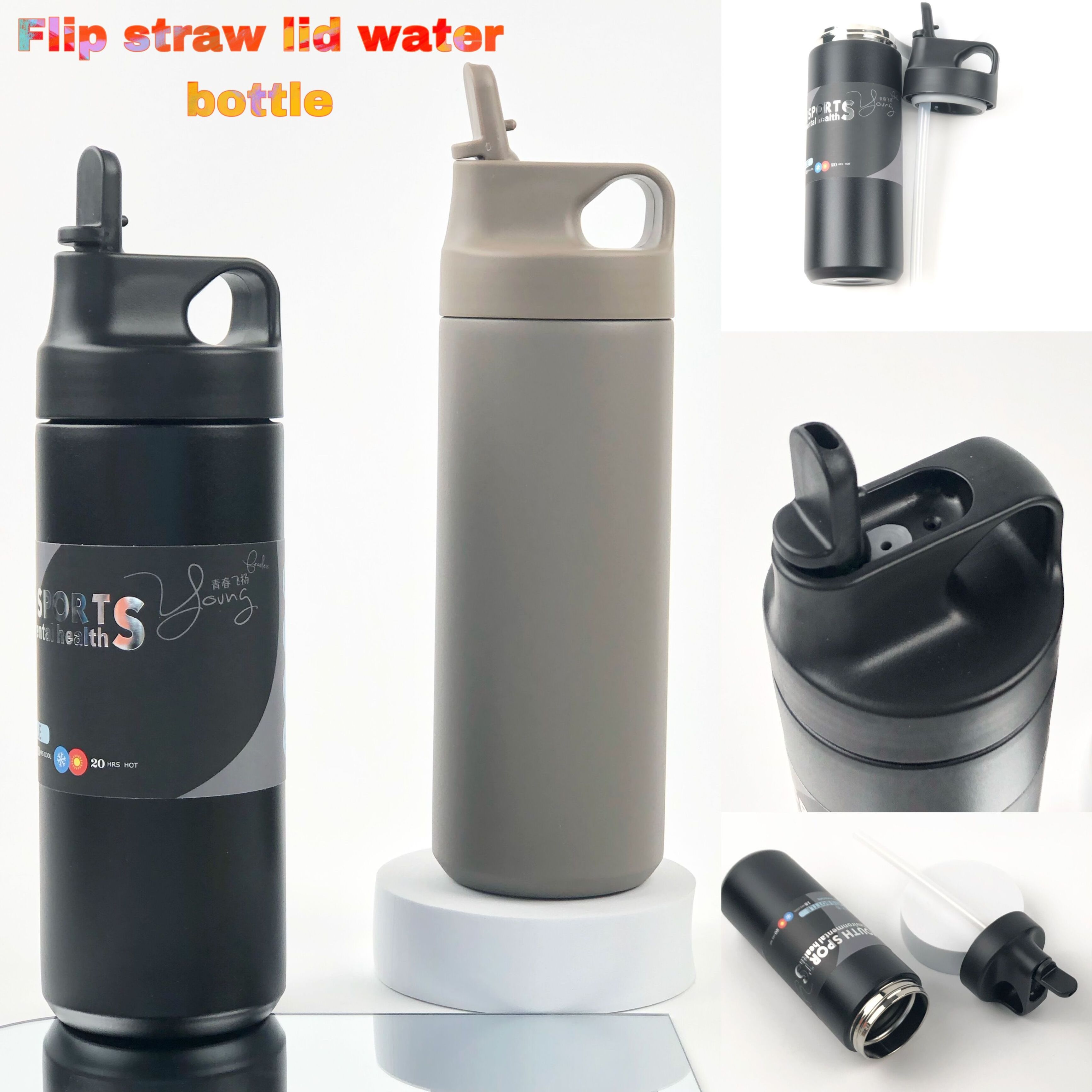 Japanese style 304 Stainless Steel Thermal Drink Cup Insulated Water Bottle Thermos Vacuum Flask with suction nozzle straw