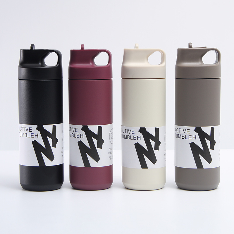 Japanese style 304 Stainless Steel Thermal Drink Cup Insulated Water Bottle Thermos Vacuum Flask with suction nozzle straw