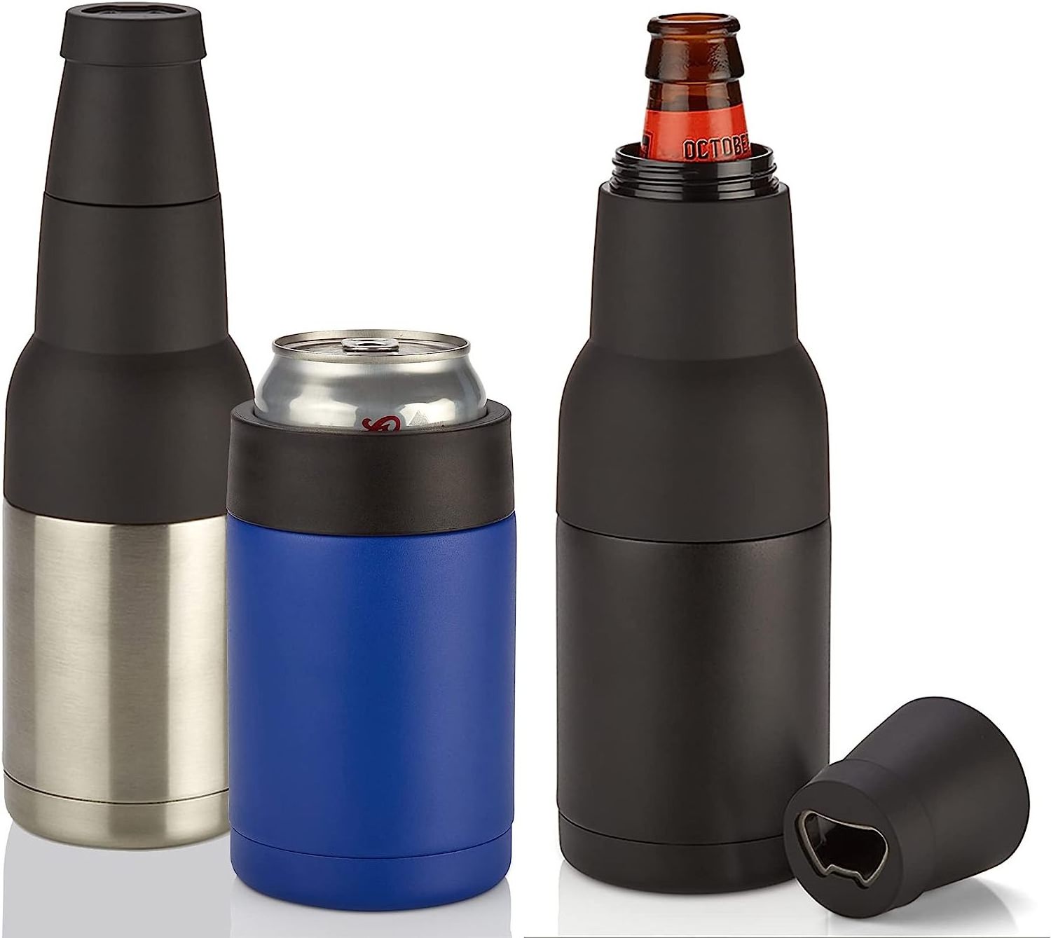 12oz Stainless Steel 3 in 1 double wall vacuum insulated beer can cooler wine & beverage  And Bottle Cooler with opener